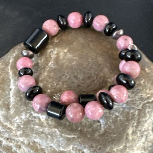 Navajo Pink Rhodochrosite Memory Wire Bracelet | Stainless Steel | Authentic Native American Handmade | 17625