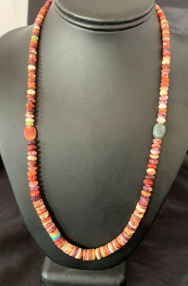 Navajo Spiny Oyster Turquoise Necklace | Sterling Silver | 22" | Authentic Native American Handmade | 10694