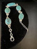 Navajo Blue Turquoise Link Bracelet | Sterling Silver | 8" | Authentic Native American Handmade | 15465