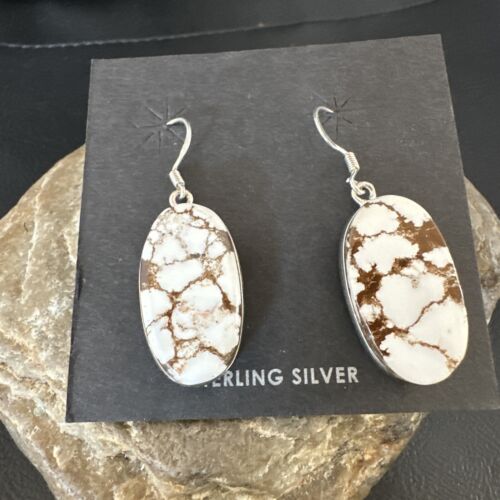 Navajo Wild Horse Turquoise Dangle Earrings | Sterling Silver | Authentic Native American Handmade | 15742