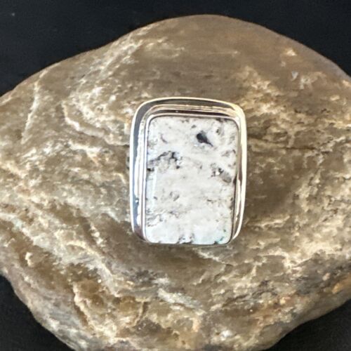 Southwestern Navajo White Buffalo Turquoise Ring | Sterling Silver | Sz 9 | 15000