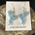 Navajo Blue Opal Hummingbird Earrings | Sterling Silver | 1" | Authentic Native American Handmade | 15088