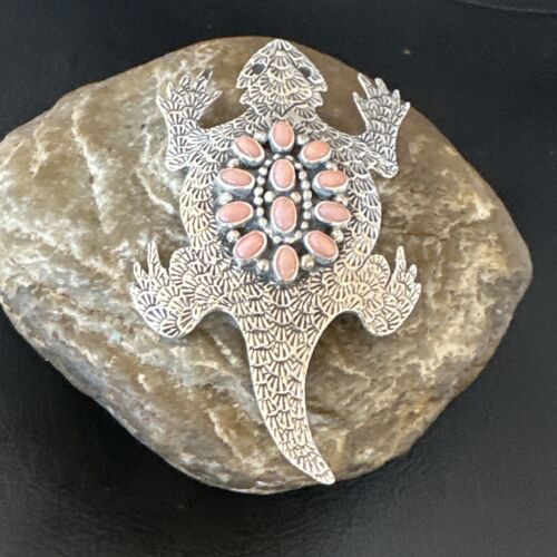 Navajo Pink Coral Horny Toad Pin | Handmade Stamped | Authentic Native American | LC 15670