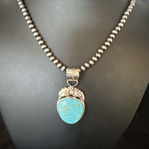 Navajo Kingman Turquoise Pendant Necklace | Sterling Silver | Native American Handmade | 15213
