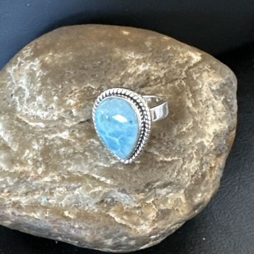 Navajo Blue Larimar Ring | Sterling Silver | Sz 7 | Authentic Native American Handmade | 17657
