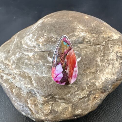 Navajo Turquoise Spiny Oyster Ring | Sterling Silver | Sz 8 | Authentic Native American Handmade | 16624
