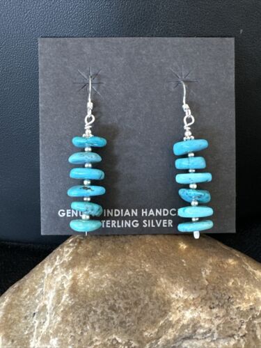 Navajo Blue Cluster Turquoise Bead Earrings | 8mm | Sterling Silver | Authentic Native American Handmade | 15842
