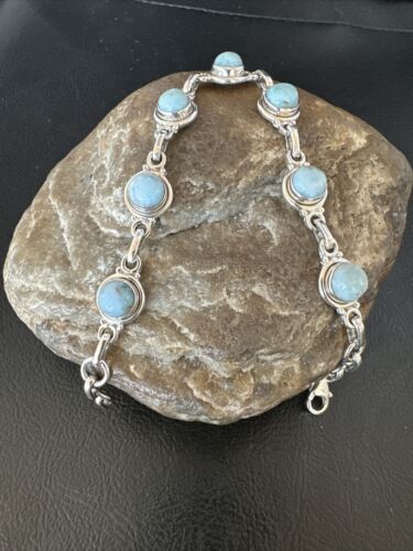 Navajo Blue Larimar Link Bracelet | Sterling Silver | 8" | Authentic Native American Handmade | 16078