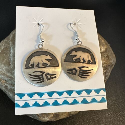 Hopi BearPaw Dangle Earrings | Sterling Silver | Authentic Native American Handmade | 16841