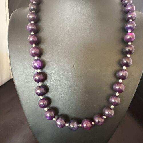 Navajo Purple Sugilite Round Bead Necklace | Sterling Silver | Indian | 20" | 17504