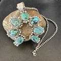 Navajo Men's Blue Turquoise Naja Pendant Necklace | Sterling Silver Pearls | Authentic Native American | 16404