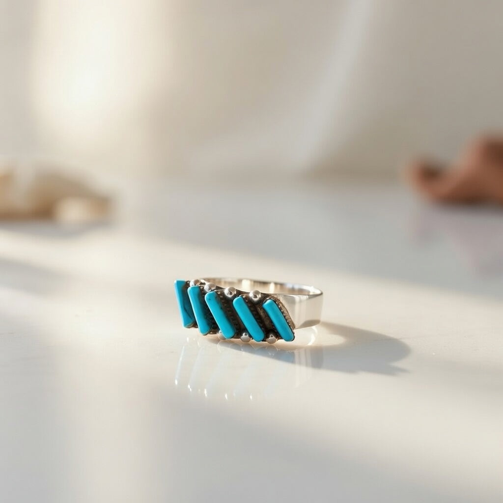 Zuni Blue Turquoise Needle Point Ring | Authentic Native American
