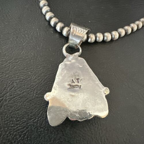 Men's White Buffalo Turquoise Pendant Necklace | Navajo Pearls | Sterling Silver | Native American Handmade | 17330