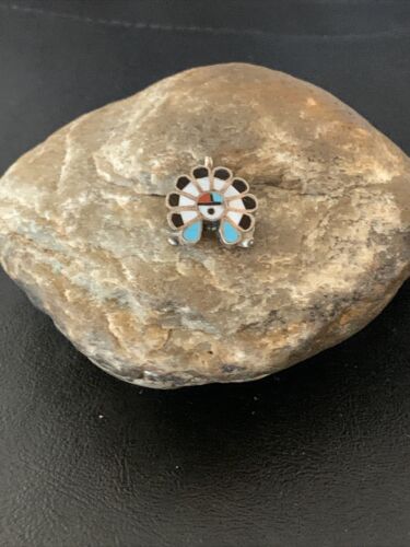 Zuni Sunface Pin Pendant | Turquoise, Mother of Pearl, Spiny Oyster | Sterling Silver | 01179