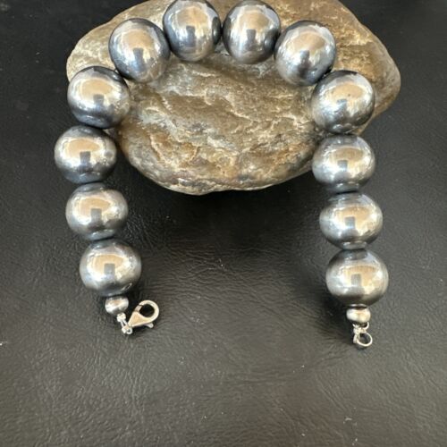 Navajo Pearl Round Beads Bracelet | 16mm | 8" | Sterling Silver | Authentic Native American Handmade | 17164