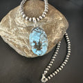 Navajo Blue Spiderweb Turquoise Pendant Necklace | Sterling Silver | Authentic Native American Handmade | 17022