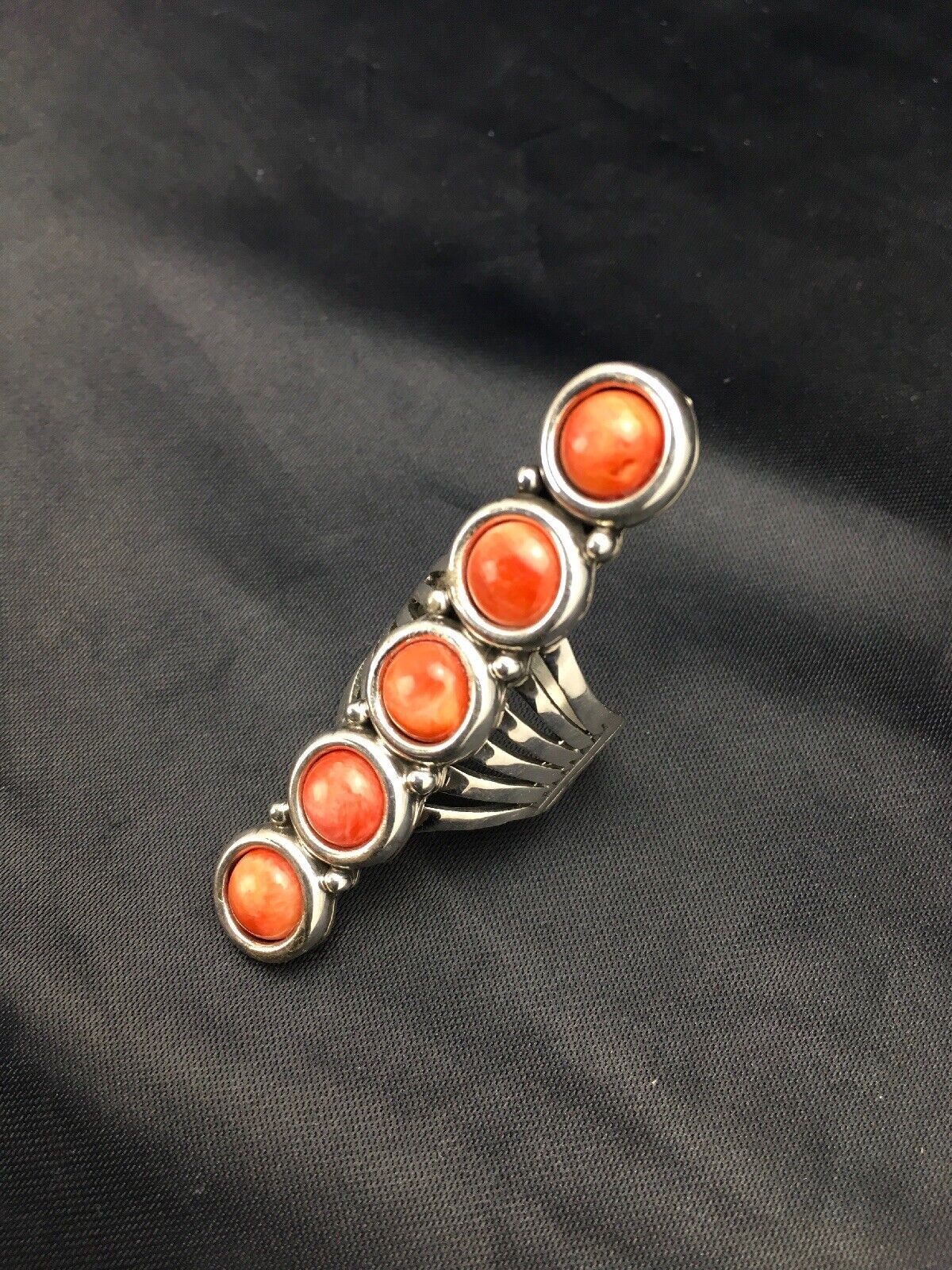 Navajo Red Spiny Oyster Cluster Ring | Authentic Native American Sterling Silver | Multi-Stone | Sz 8.75 | 02586