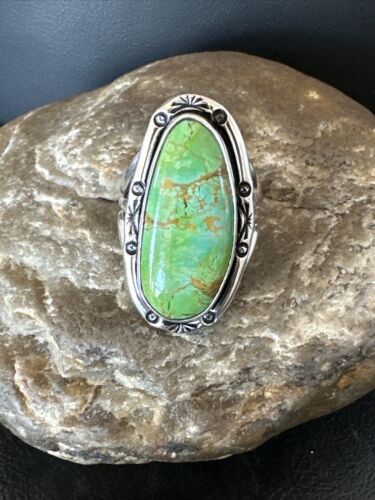 Navajo Green Sonoran Turquoise Ring | Sterling Silver | Sz 9.5 | Authentic Native American Handmade | 16395