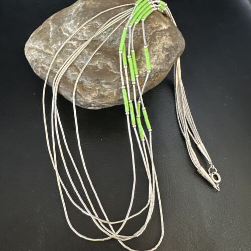 Navajo Green Gaspeite Heishi Bead Necklace | 5 Strand | Sterling Silver | 25" | 15133