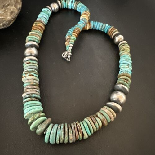 Navajo Blue Green Turquoise Necklace | Sterling Silver | Authentic Native American | 21" | 16958