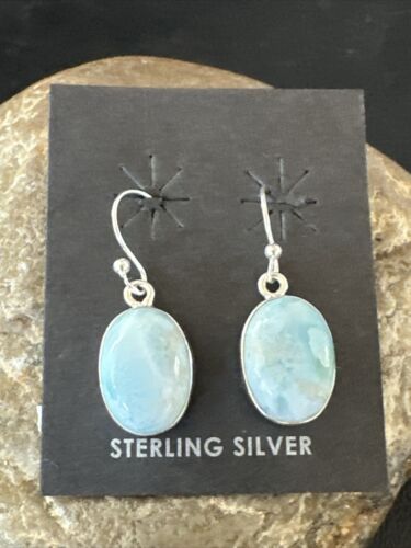 Navajo Blue Larimar Dangle Earrings | Sterling Silver | Authentic Native American Handmade | 17295