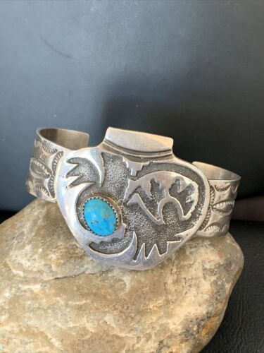 Navajo Sterling Silver Cuff Bracelet | Blue Kingman Turquoise | Men's | Authentic Native American Handmade