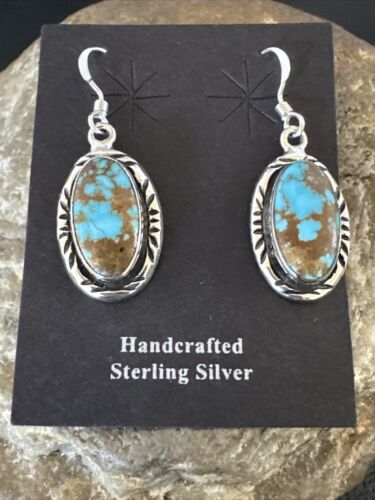Navajo Blue Red Skin Turquoise Dangle Earrings | Sterling Silver | Authentic Native American Handmade | 16508