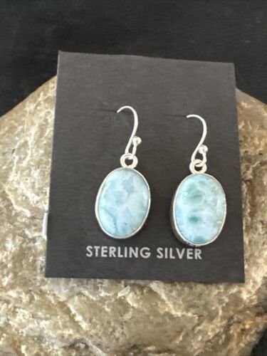 Navajo Blue Larimar Dangle Earrings | Sterling Silver | Authentic Native American Handmade | 17298