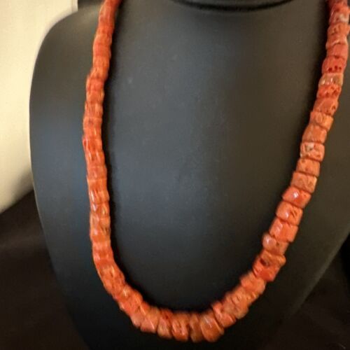 Navajo Graduated Red Coral Bead Necklace | Sterling Silver | 20" | Authentic Native American Handmade | 16336