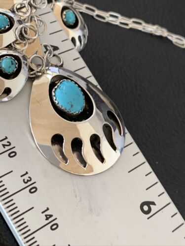 Navajo Blue Turquoise Bear Paw Shadow Box Necklace & Earring Set | Sterling Silver | Authentic Native American Handmade | 17466