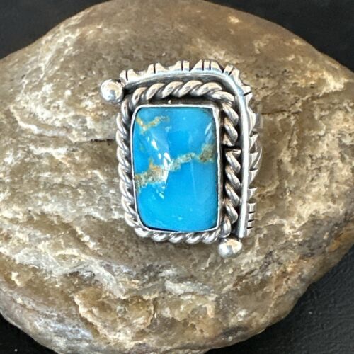 Men's Sterling Silver Blue Kingman Turquoise Ring | Sz 10 | Authentic Native American Handmade | 17647