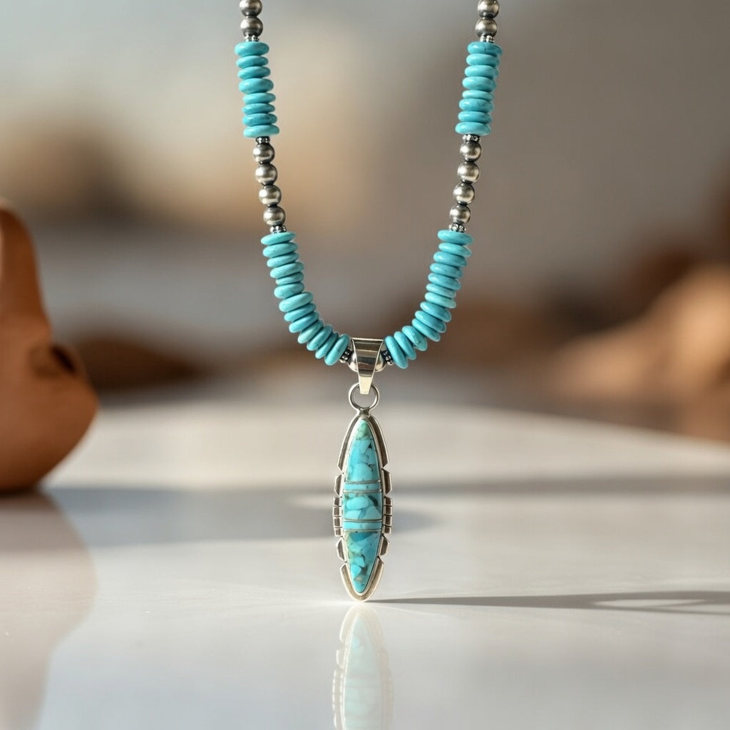 アクセサリー FLAGSTUFF Navajo Necklace Blue Turquoise Inlay Pendant Navajo Necklace 20