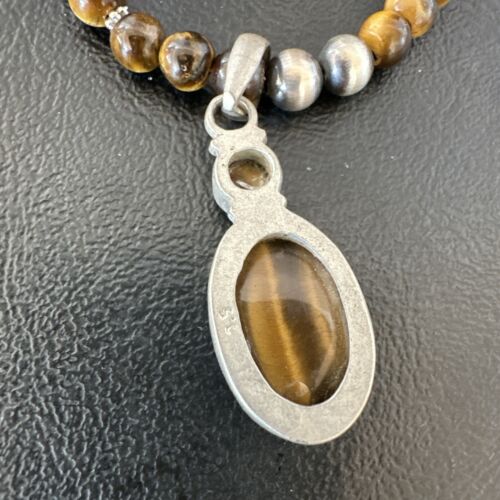 Southwestern Coffee Brown Tiger's Eye Multi-Stone Pendant Necklace | Sterling Silver | 21" | 17052