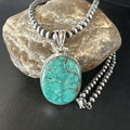 Navajo Blue Spiderweb Turquoise Pendant | Sterling Silver Pearls Necklace | Authentic Native American Handmade | 15570