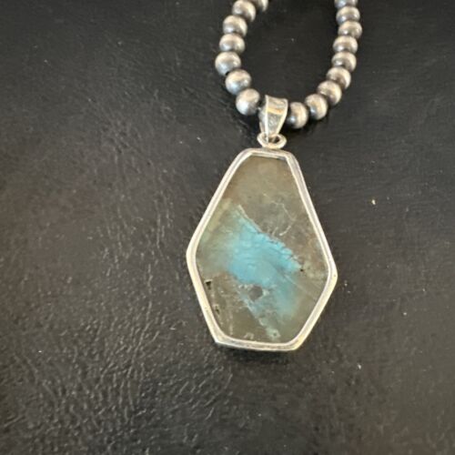 Men's Spiderweb Turquoise Pendant | Navajo Pearls Sterling Silver Necklace | Authentic Native American Handmade | 15533