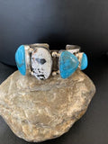 Navajo Kingman White Buffalo Turquoise Row Cuff Bracelet | Sterling Silver | Authentic Native American Handmade