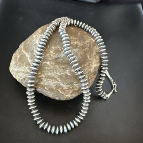 Navajo Pearl Sterling Silver Saucer Bead Necklace | Hand Strung 7mm | 20" | Authentic Native American | 60720