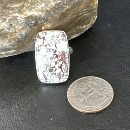 Women's Wild Horse Turquoise Ring | Navajo Sterling Silver | Sz 8 Adjustable | Authentic Native American Handmade | 15557