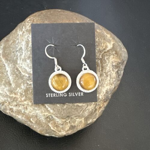 Southwestern Navajo Coffee Tiger's Eye Dangle Earrings | Sterling Silver | Authentic Native American Handmade | 16964