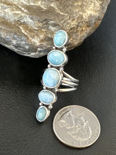 Navajo Blue Larimar Cluster Ring | Authentic Native American Sterling Silver | Multi-Stone | Sz 6.5 | 16161