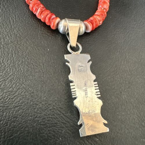 Navajo Red Spiny Oyster Opal Pendant Necklace | Sterling Silver Inlay | Authentic Native American Handmade | 16885