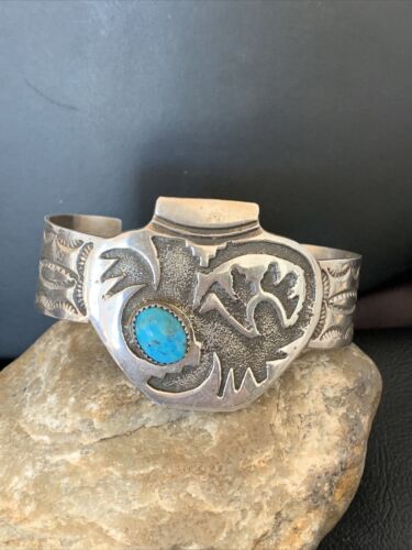 Navajo Sterling Silver Cuff Bracelet | Blue Kingman Turquoise | Men's | Authentic Native American Handmade