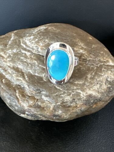 Navajo Sterling Silver Blue Kingman Turquoise Ring | Sz 9 | Authentic Native American Handmade | 17598