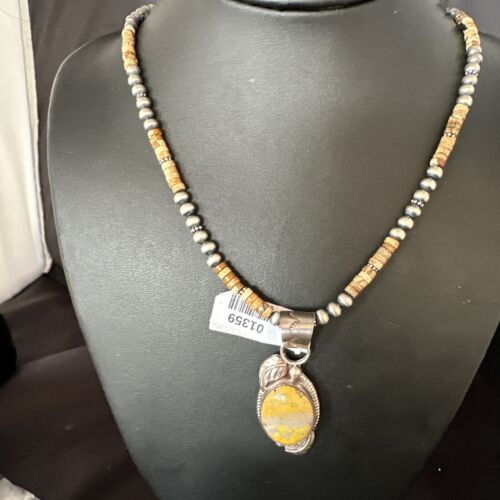 Navajo Bumblebee Jasper Pendant Necklace | Sterling Silver | Authentic Native American Handmade | 01359