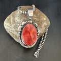 Navajo Red Spiny Oyster Pendant Necklace | Sterling Silver | Authentic Native American Handmade | 17560