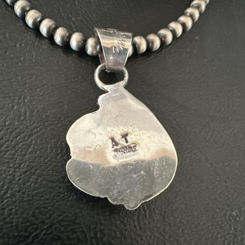 White Buffalo Turquoise Pendant | Navajo Pearls Sterling Silver Necklace 21" | Handmade Jewelry 17329