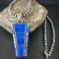Blue Opal Pendant Necklace | Navajo Pearls & Sterling Silver Beads | Authentic Native American | 15181