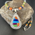 Navajo Spiny Oyster Turquoise Lapis Inlay Pendant Necklace | Sterling Silver | 21" | Authentic Native American Handmade | 16627