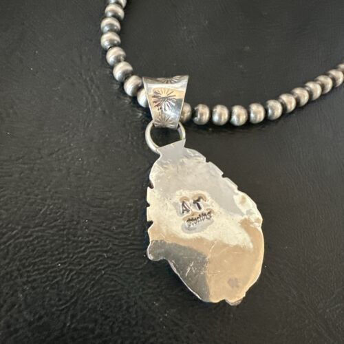 Men's White Buffalo Turquoise Pendant Necklace | Navajo Pearls | Sterling Silver | Native American Handmade | 17335