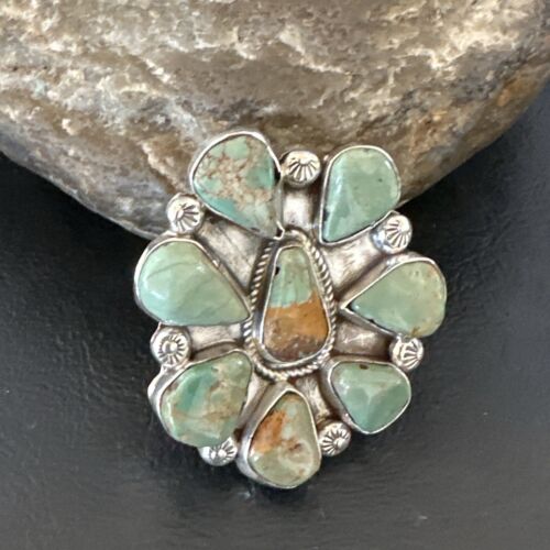 Navajo Green Turquoise Cluster Ring | Authentic Native American Sterling Silver | Multi-Stone | Sz 7 | 16858